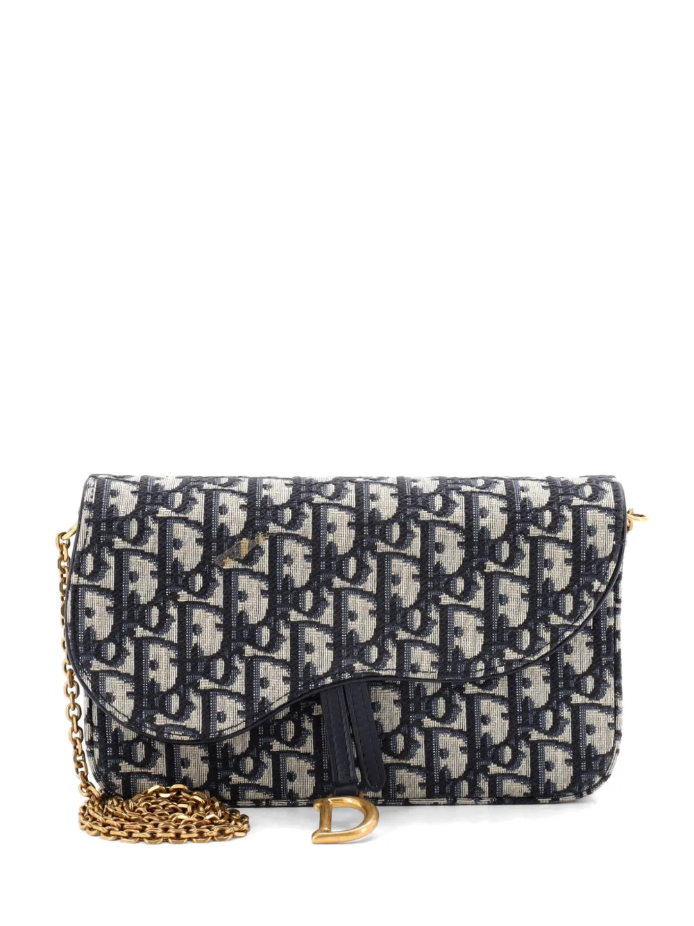 Christian Dior Pre-Owned Saddle Chain Oblique Canvas clutch bag - Blu