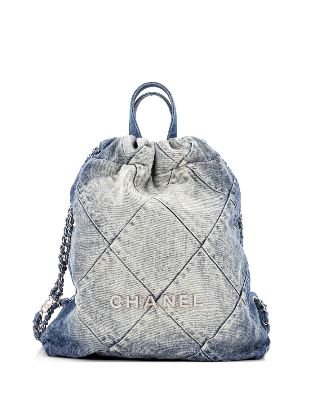 CHANEL Pre-Owned 22 Chain Quilted Denim Medium backpack - Blau