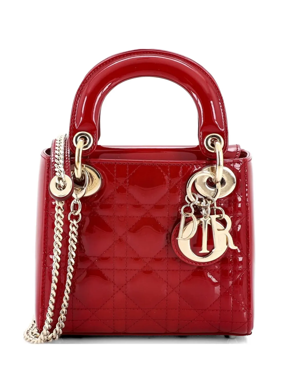 Christian Dior Pre-Owned Lady Dior Chain Bag Cannage Quilt Patent Mini satchel - Rosso