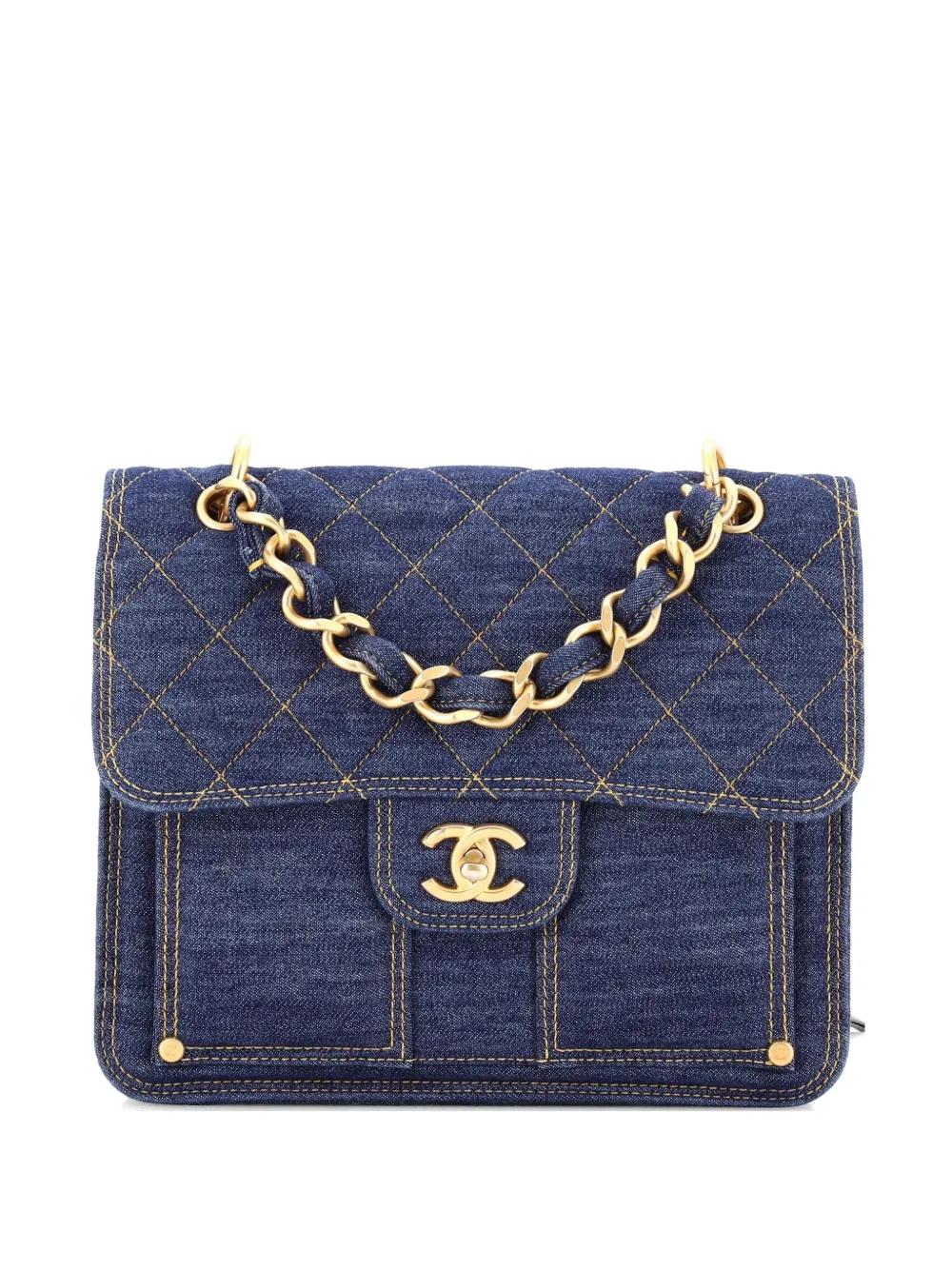 CHANEL Pre-Owned Double You CC Flap Quilted Denim backpack - Blau