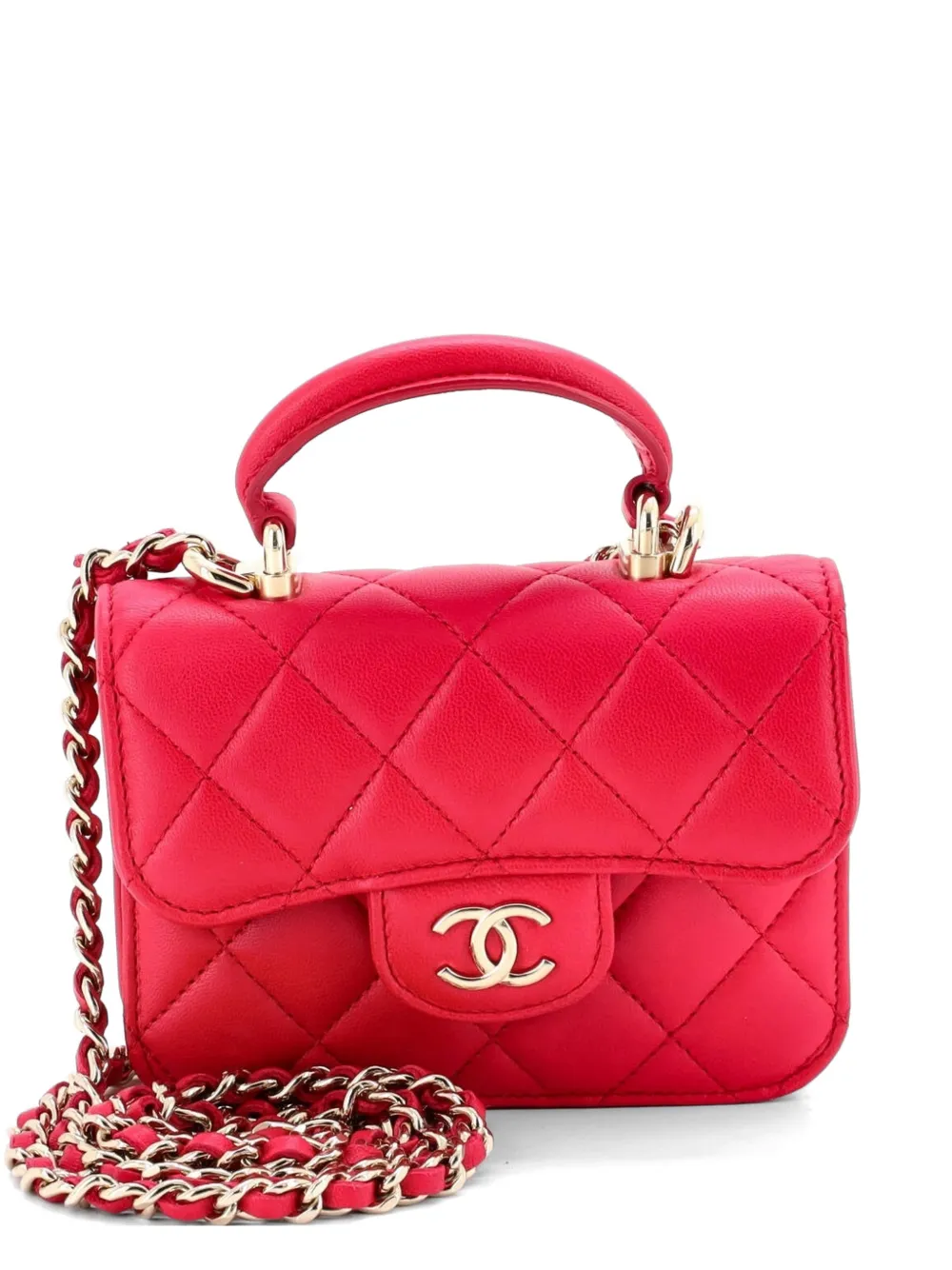 CHANEL Pre-Owned Top Handle Flap Coin Purse with Chain Quilted Lambskin crossbody bag - Rosa