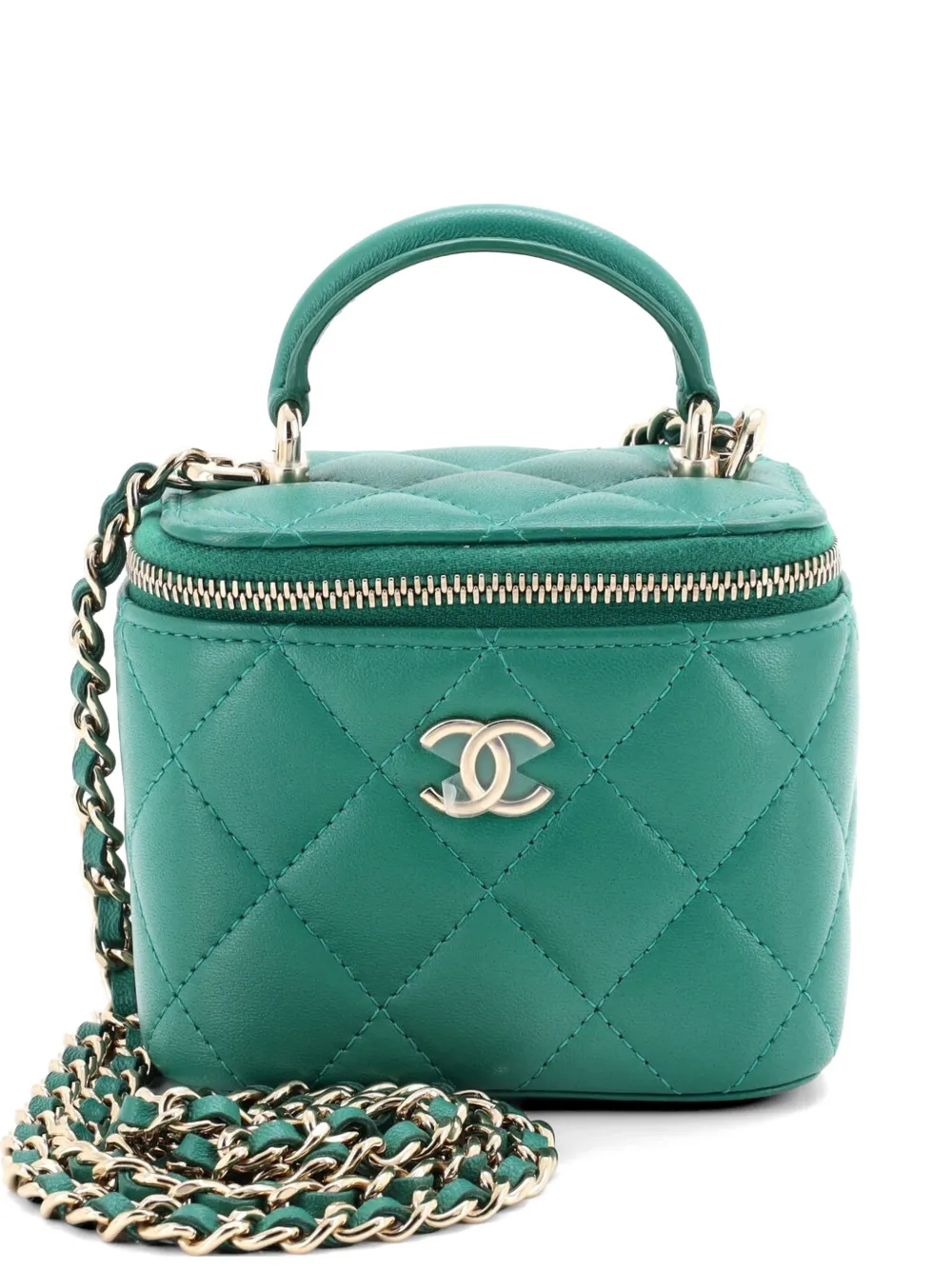 CHANEL Pre-Owned Classic Top Handle Vanity Case with Chain Quilted Lambskin Mini crossbody bag - Verde