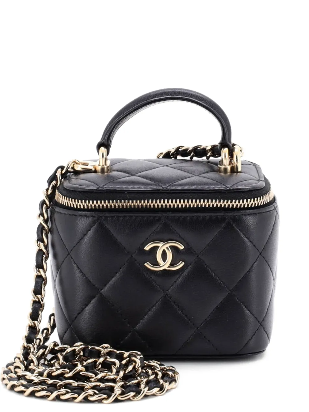 CHANEL Pre-Owned Classic Top Handle Vanity Case with Chain Quilted Lambskin Mini crossbody bag - Nero