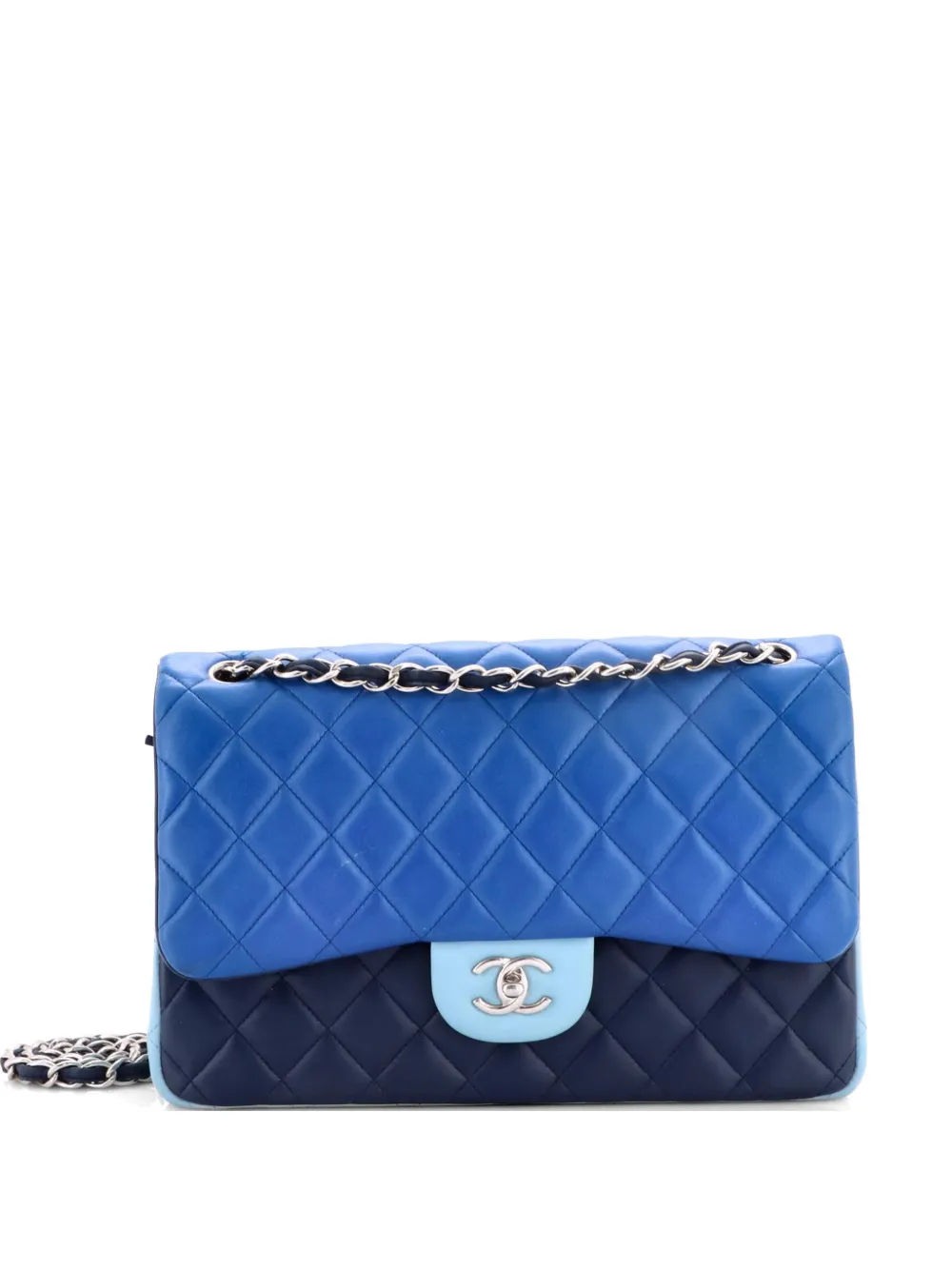 CHANEL Pre-Owned Tricolor Classic Double Flap Bag Quilted Lambskin Jumbo shoulder bag - Blue