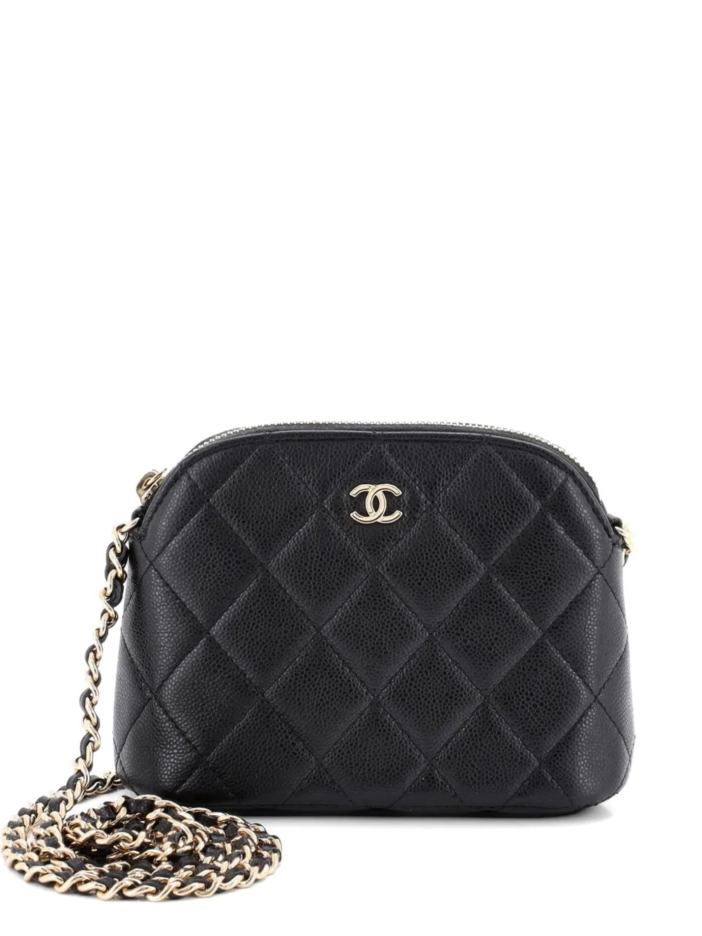 CHANEL Pre-Owned CC Dome Zip Clutch with Chain Quilted Caviar Mini crossbody bag - Nero