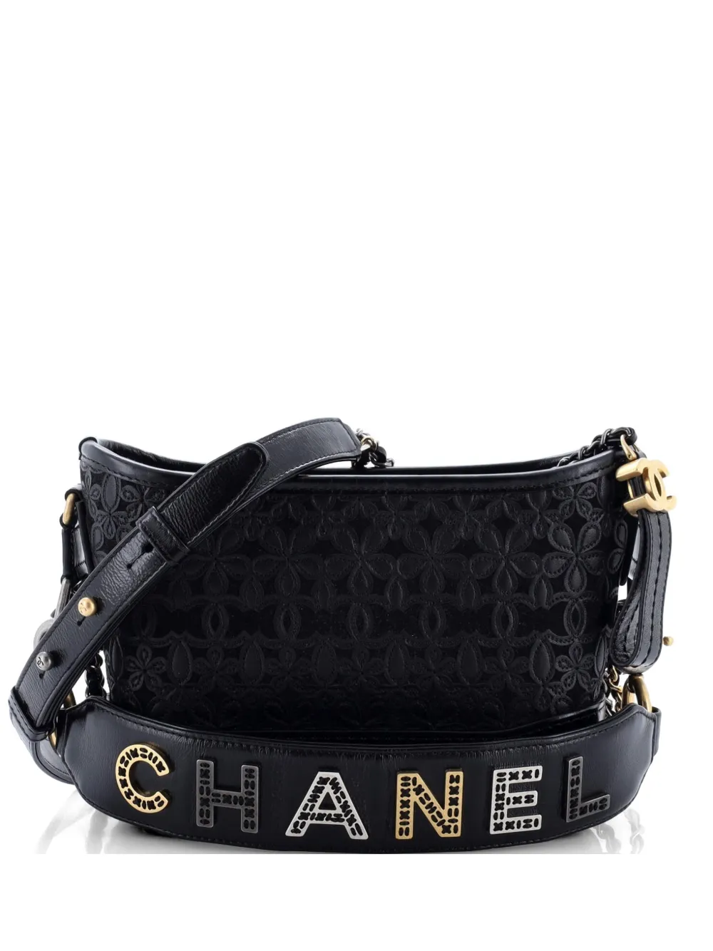 CHANEL Pre-Owned Gabrielle Hobo with Logo Handle Laser Cut Calfskin and Wool Felt Small crossbody bag - Black