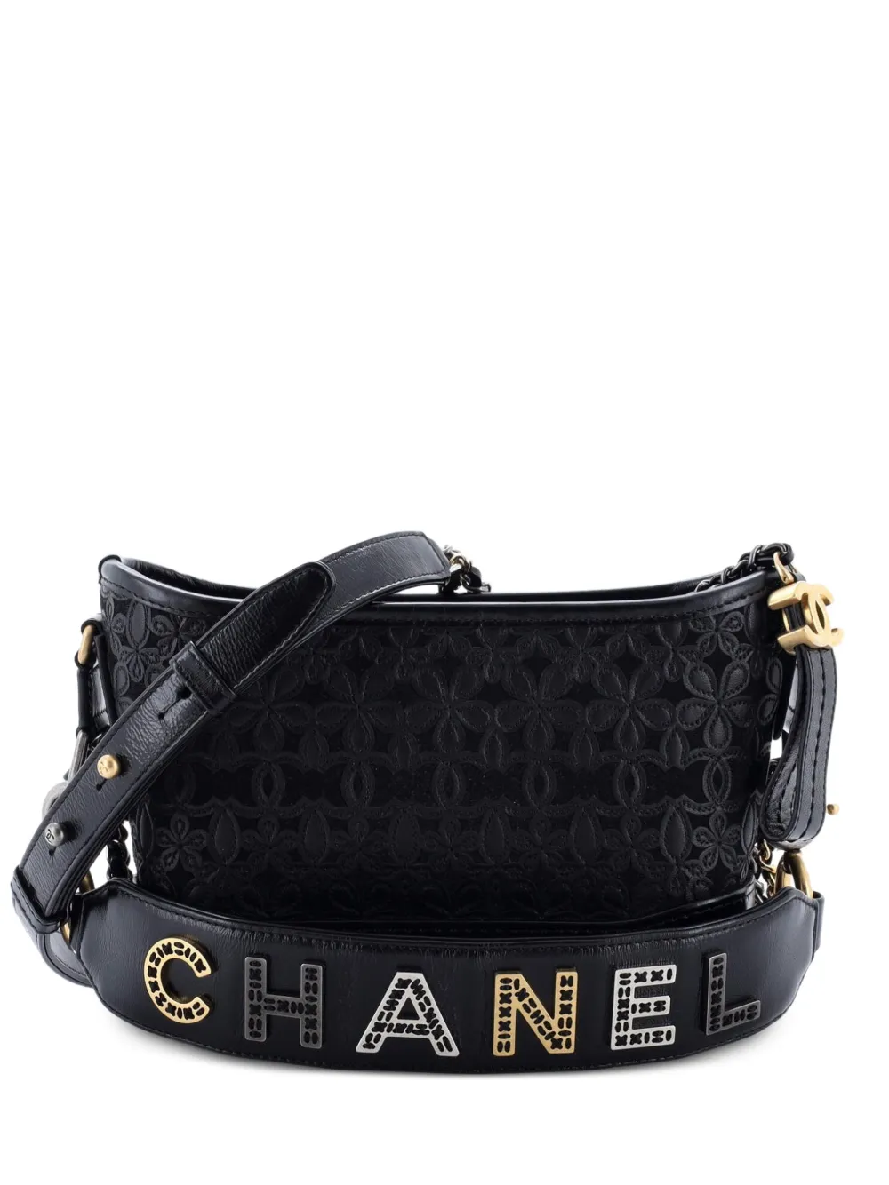 CHANEL Pre-Owned Gabrielle Hobo with Logo Handle Laser Cut Calfskin and Wool Felt Small crossbody bag - Nero