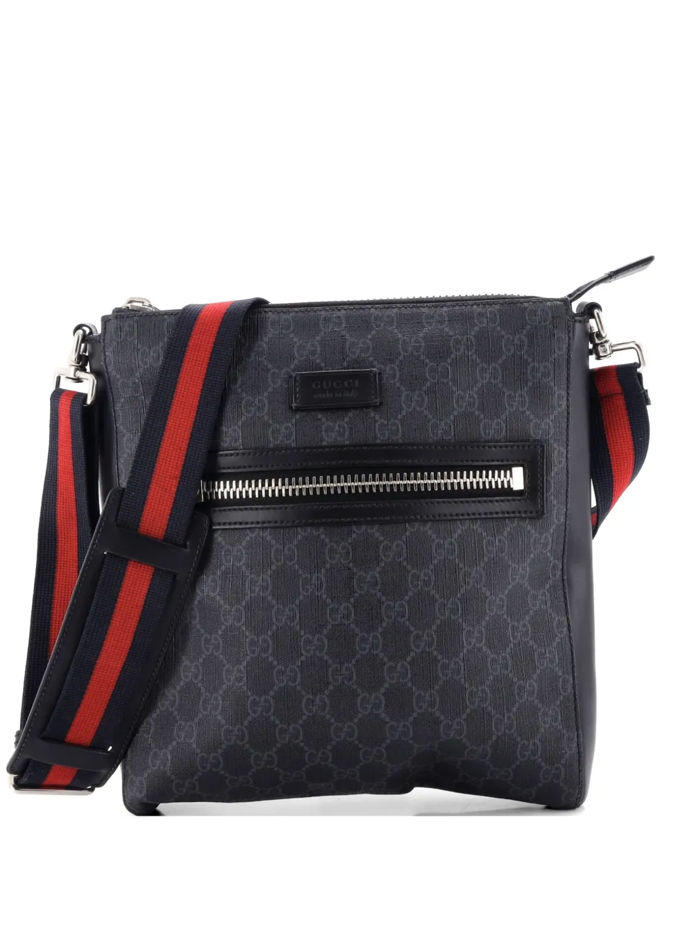 Gucci Pre-Owned Web Strap Front Zip Messenger Bag GG Coated Canvas Medium crossbody bag - Nero