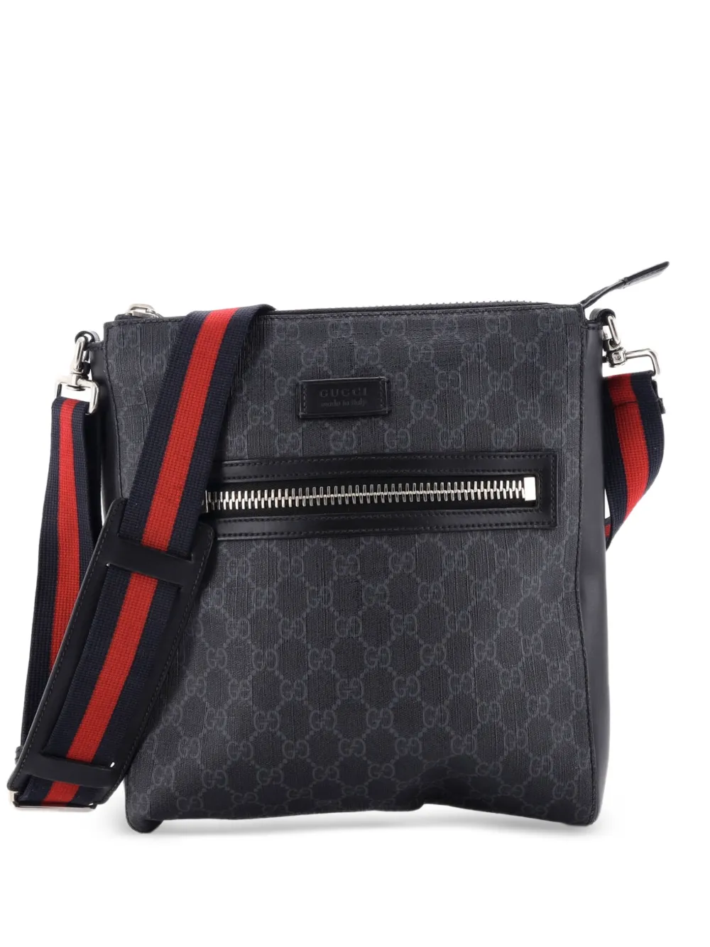 Gucci Pre-Owned Web Strap Front Zip Messenger Bag GG Coated Canvas Medium crossbody bag - Nero
