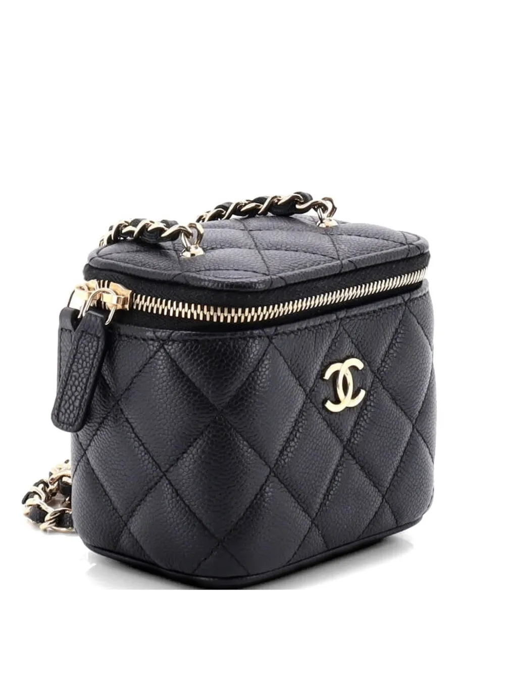 CHANEL Pre-Owned Tiny CC Link Vanity Case with Chain Quilted Caviar Mini clutch bag - Nero