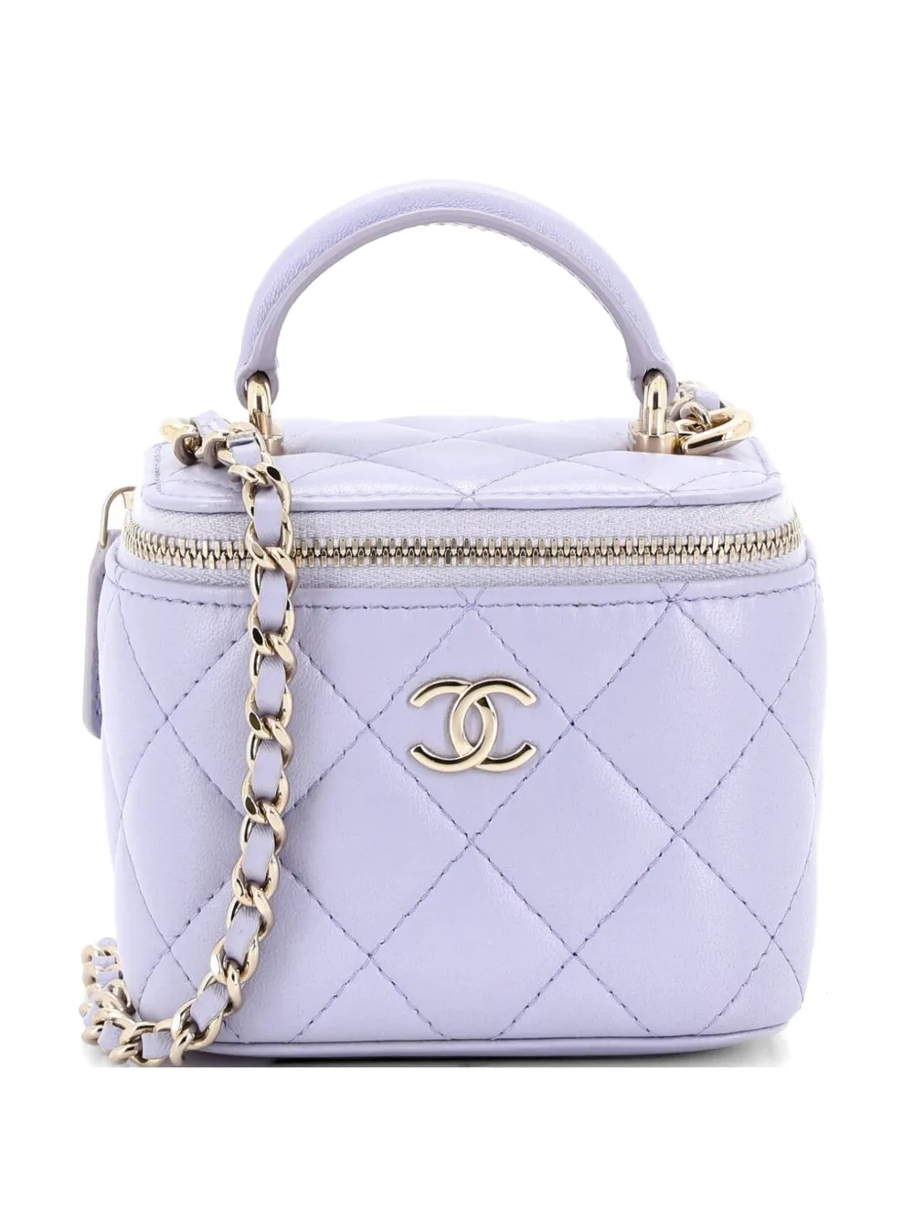 CHANEL Pre-Owned Mini Classic Top Handle Umhängetasche aus gestepptem Lammleder mit Kettenriemen - Violett