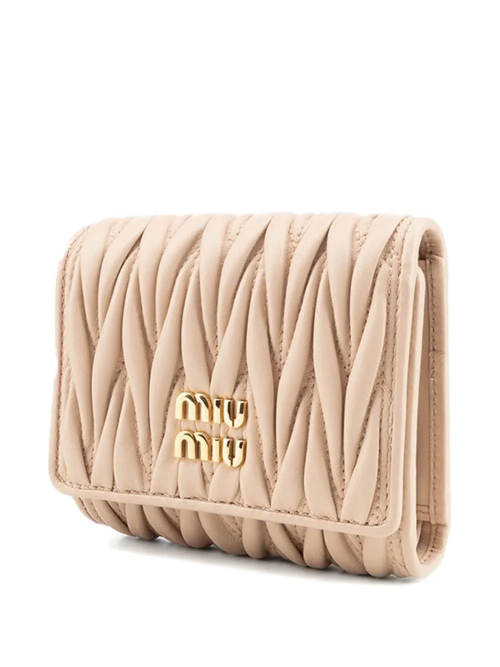 Miu Matelassé kleine nappa leren portemonnee Beige