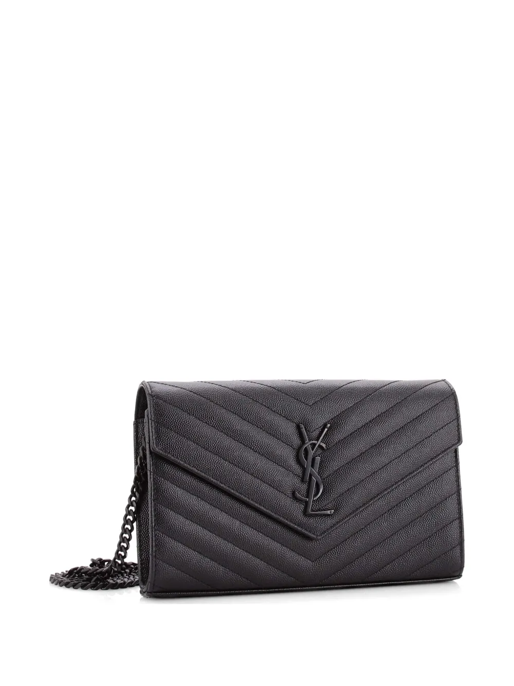 Saint Laurent Pre-owned Sac à Bandoulière Classic Monogram Walleton Chain Matelassé Chevron En Cuir Médium - Noir 