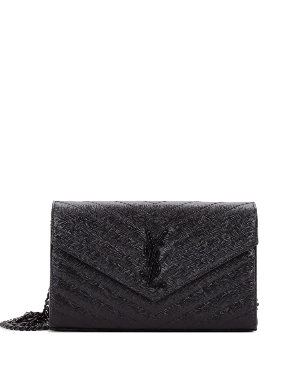Saint Laurent Pre-Owned Classic Monogram Wallet on Chain Matelasse Chevron Leather Medium crossbody bag - Nero