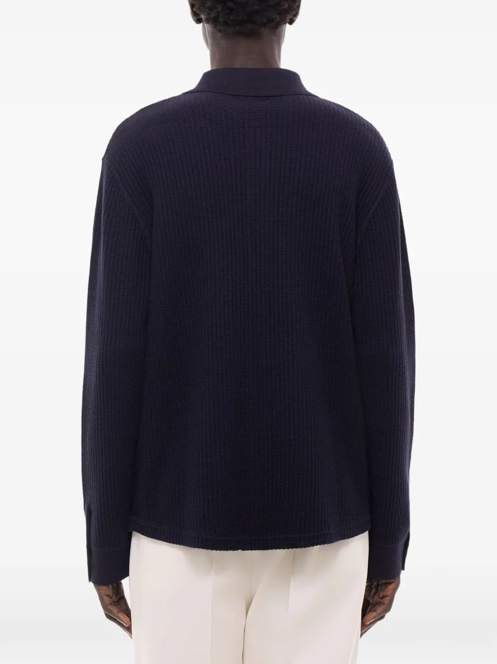 FURSAC Wafelgebreid poloshirt met knoopsluiting Blauw