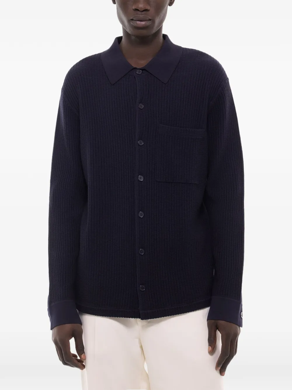 FURSAC Wafelgebreid poloshirt met knoopsluiting Blauw