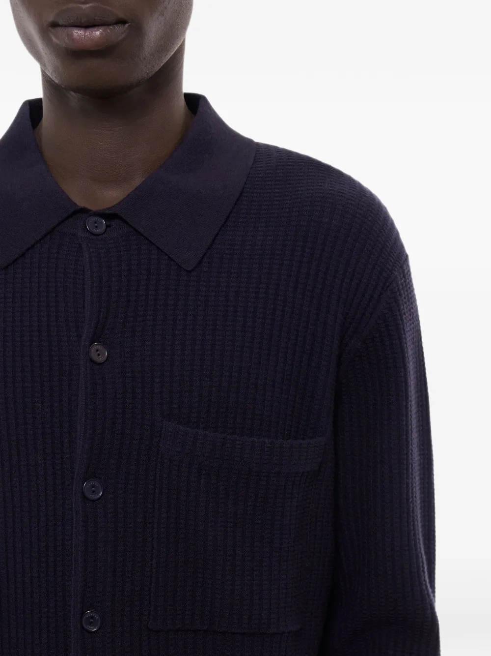FURSAC Wafelgebreid poloshirt met knoopsluiting Blauw
