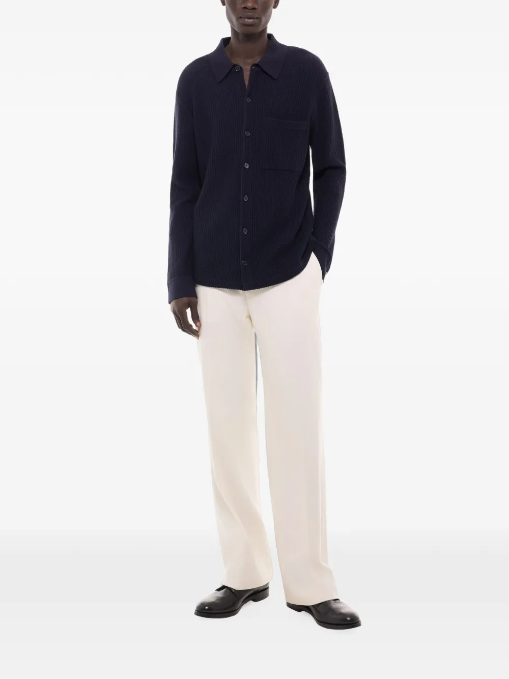 FURSAC Wafelgebreid poloshirt met knoopsluiting Blauw