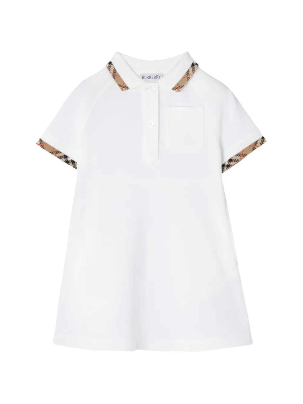 Burberry Kids Check-trim cotton polo shirt dress - Blanc