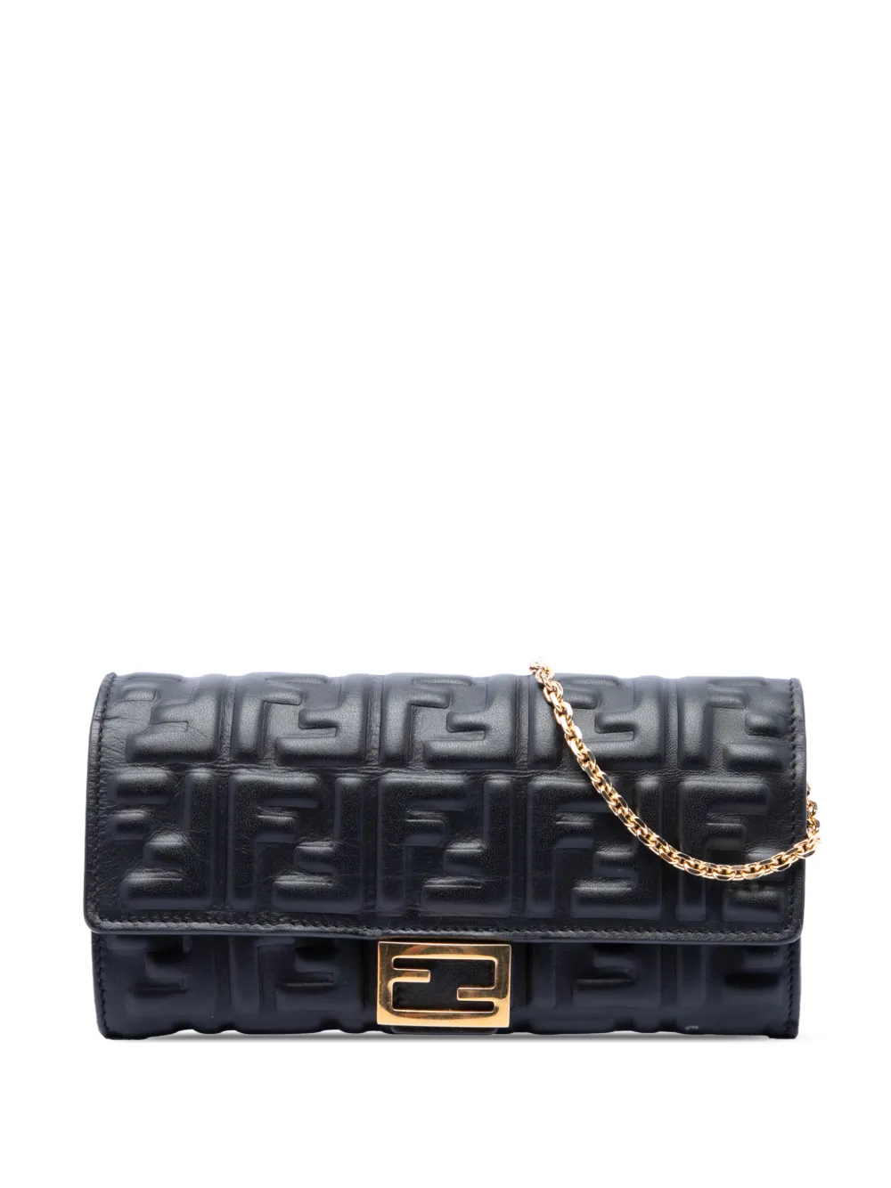 Fendi Pre-Owned 2010-2026 Zucca Embossed Nappa Baguette Continental Wallet With Chain crossbody bag - Nero