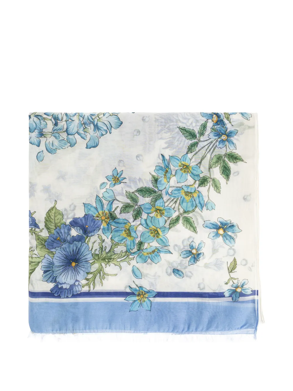 Ferragamo floral-print fringed scarf - Bianco