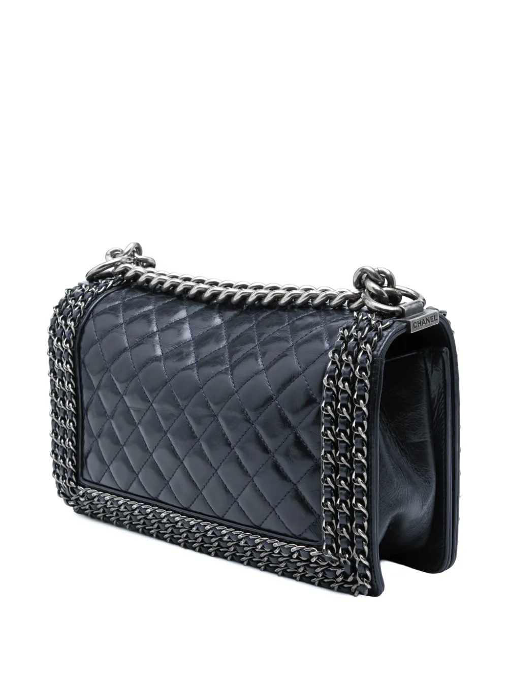  Chanel Pre-owned 2016-2017 Old Medium Quilted Glazed Calfskin Chain Around Boy Flap Crossbody Bag - Bleu 