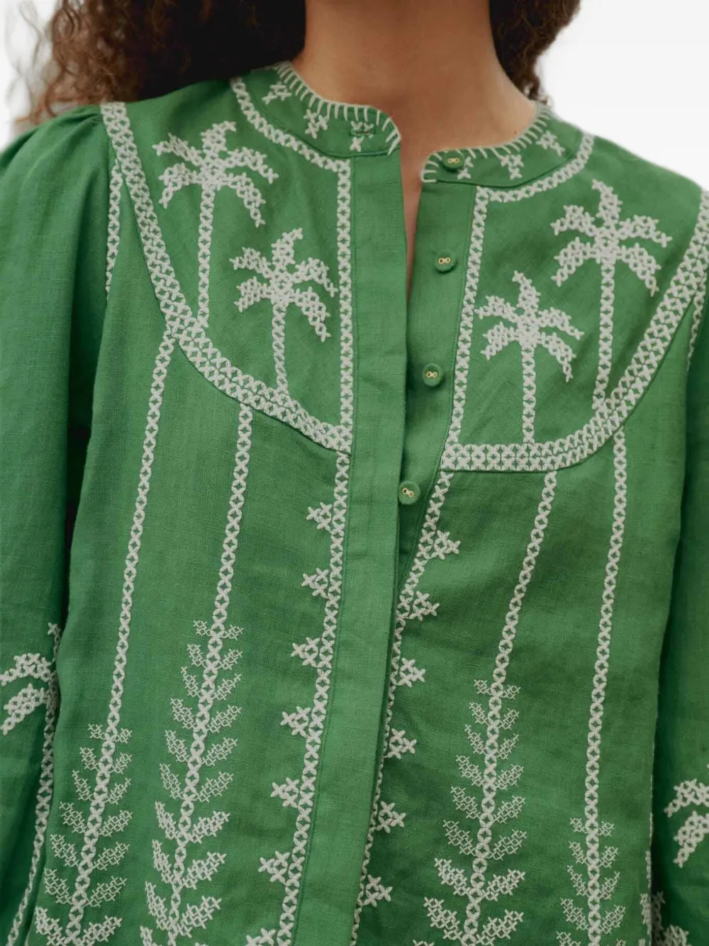 FARM Rio Tweekleurige blouse met geborduurde kruisstiksels en lange mouwen Groen