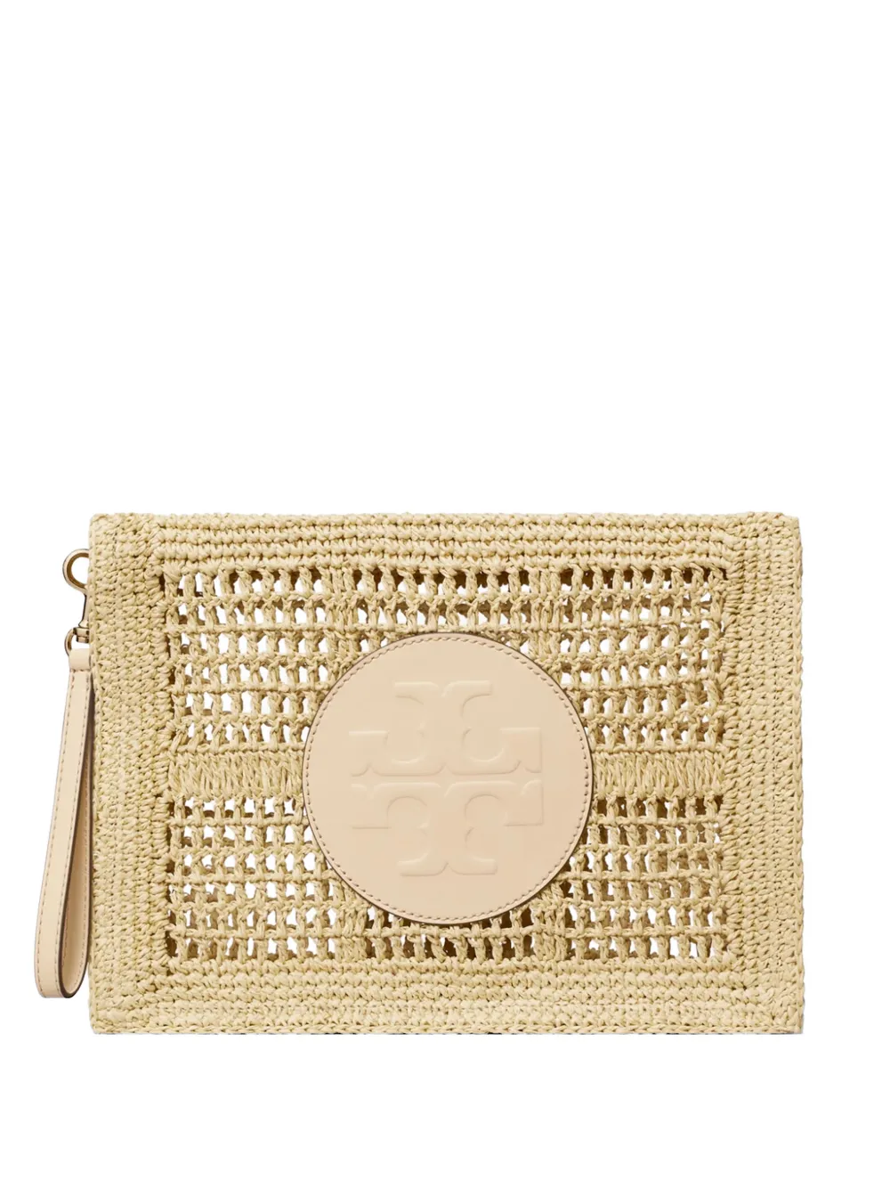 Tory Burch logo-patch woven clutch bag - Toni neutri