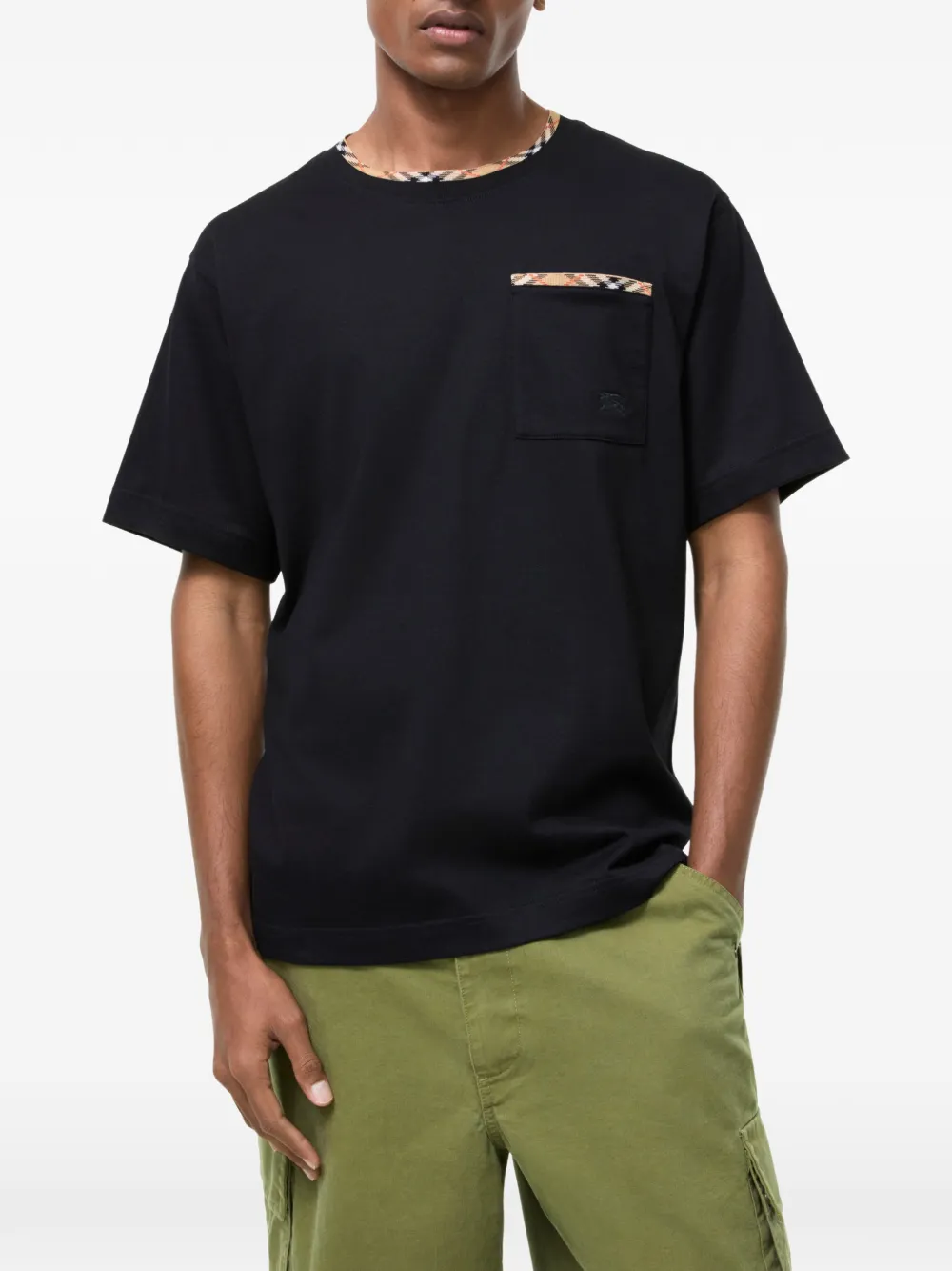 Burberry T-shirt met geruite afwerking Zwart