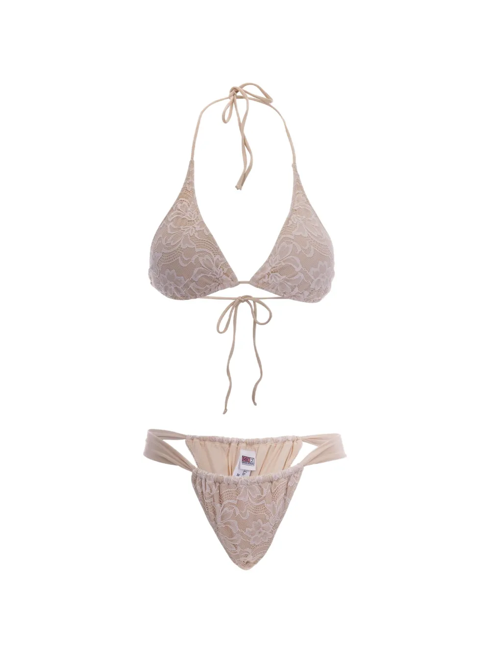 MC2 Saint Barth Triangel bikini met overslag van kant Beige