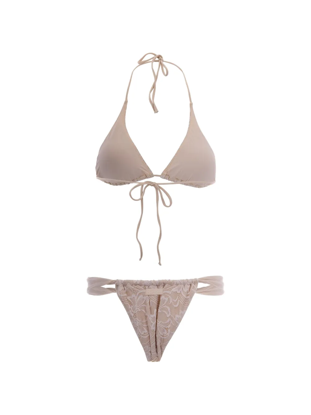 MC2 Saint Barth Triangel bikini met overslag van kant Beige