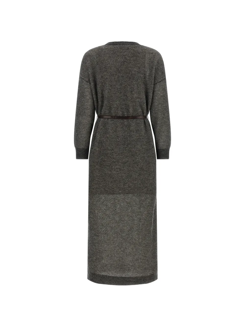Brunello Cucinelli Monile mesh midi-jurk met ceintuur Grijs