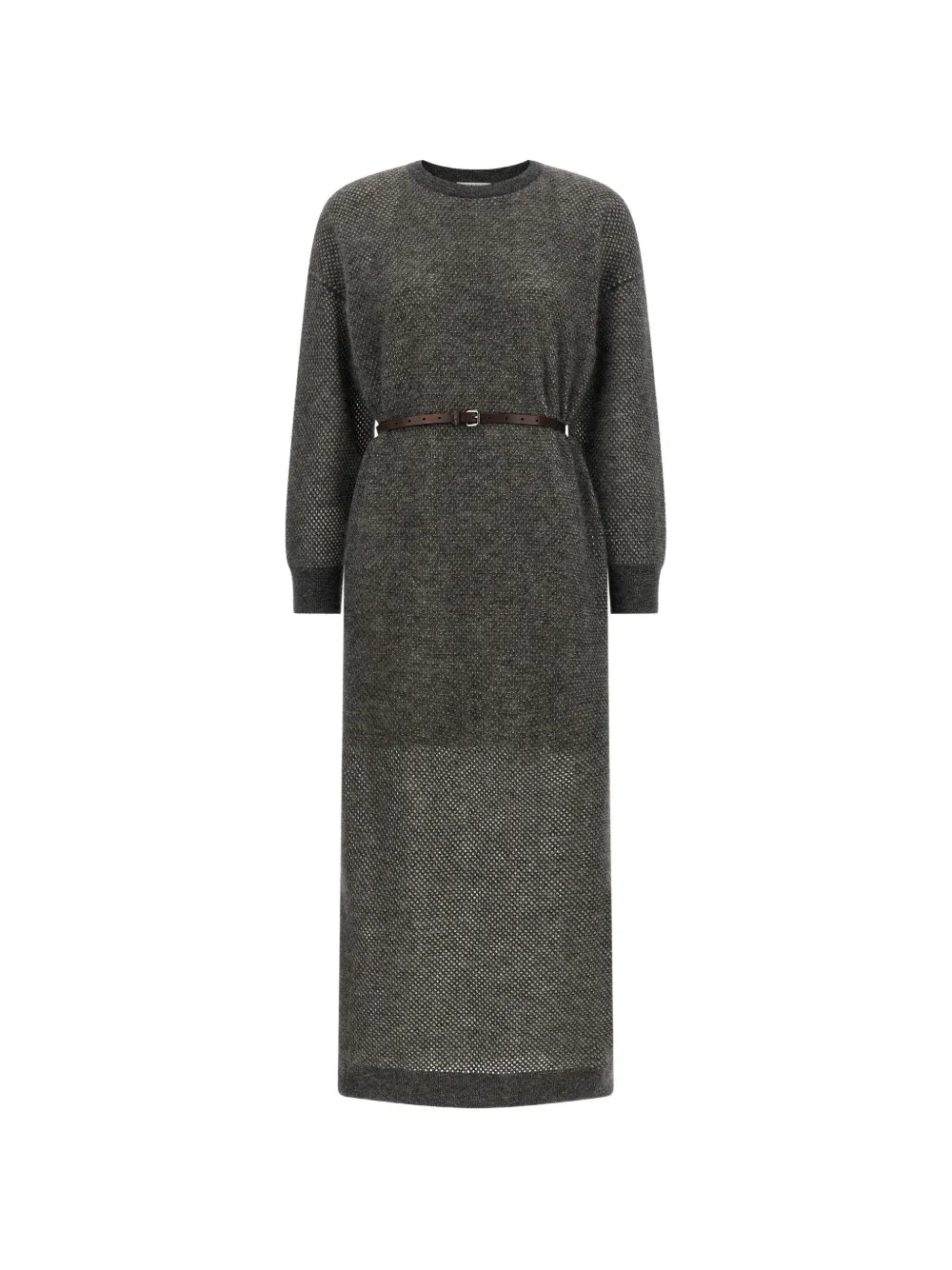 Brunello Cucinelli Monile belted mesh-knit midi dress - Grigio