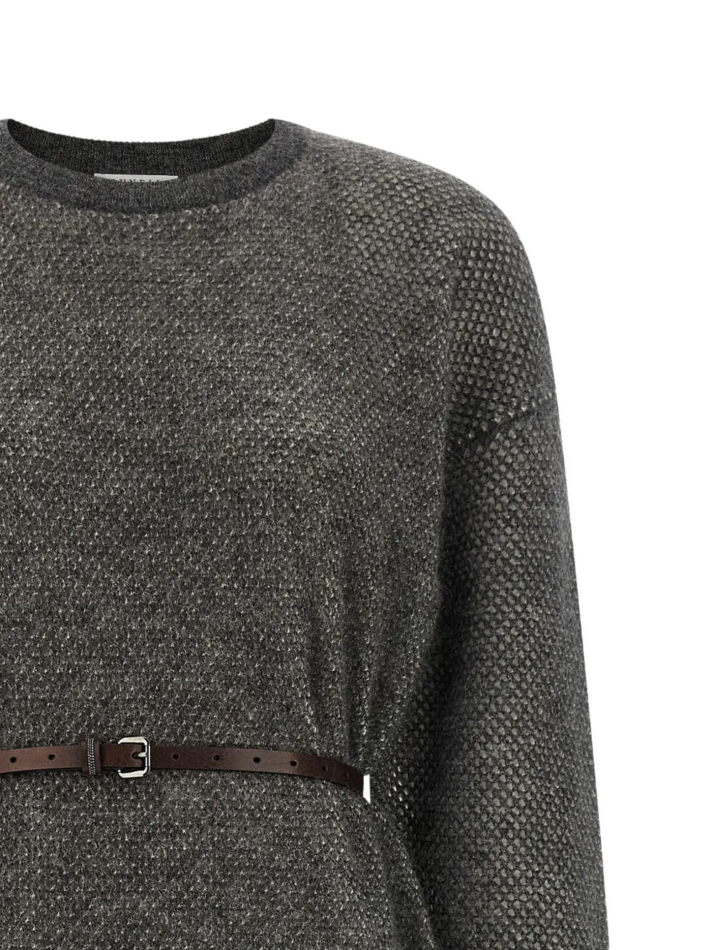 Brunello Cucinelli Monile mesh midi-jurk met ceintuur Grijs