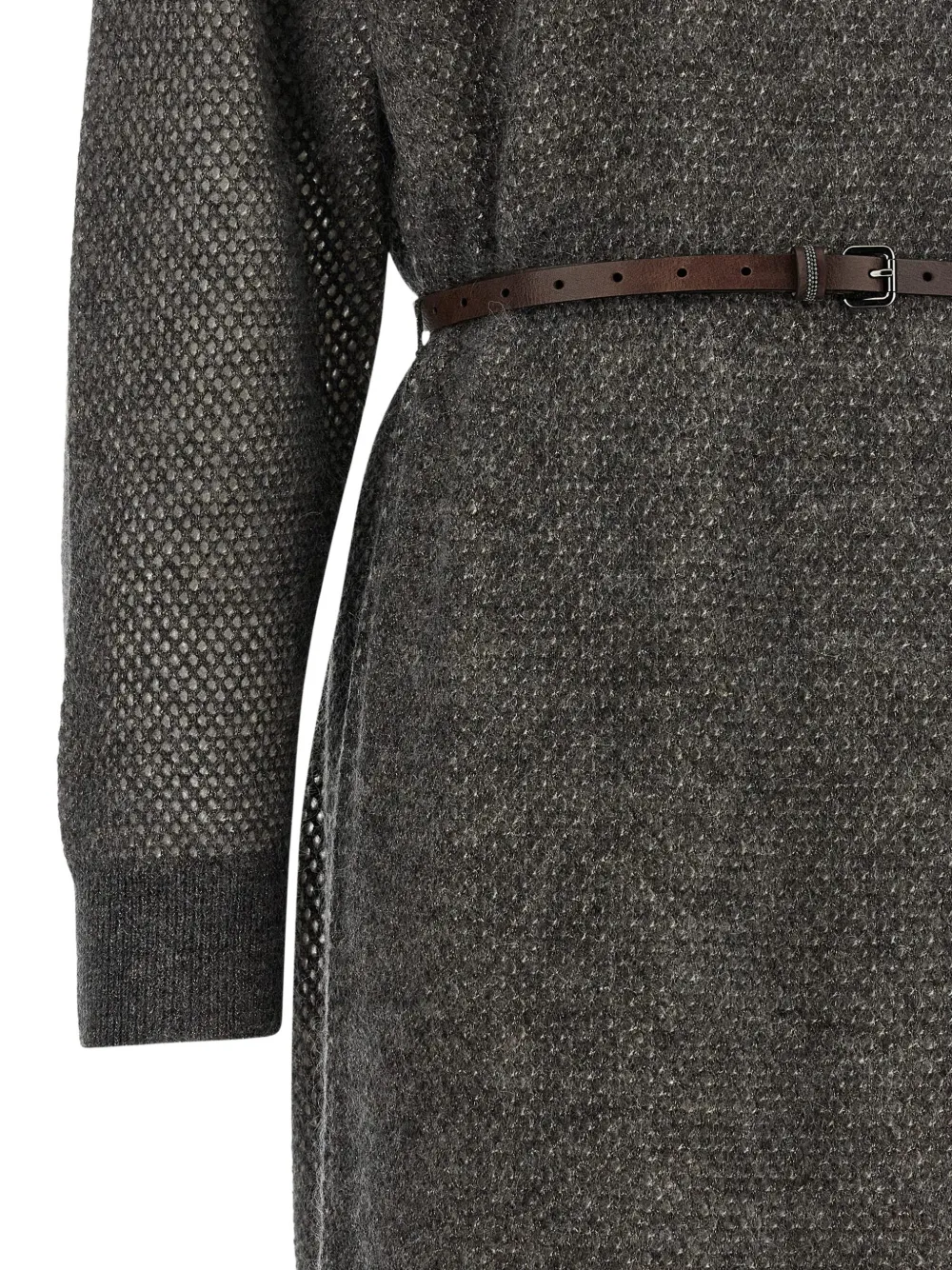 Brunello Cucinelli Monile mesh midi-jurk met ceintuur Grijs