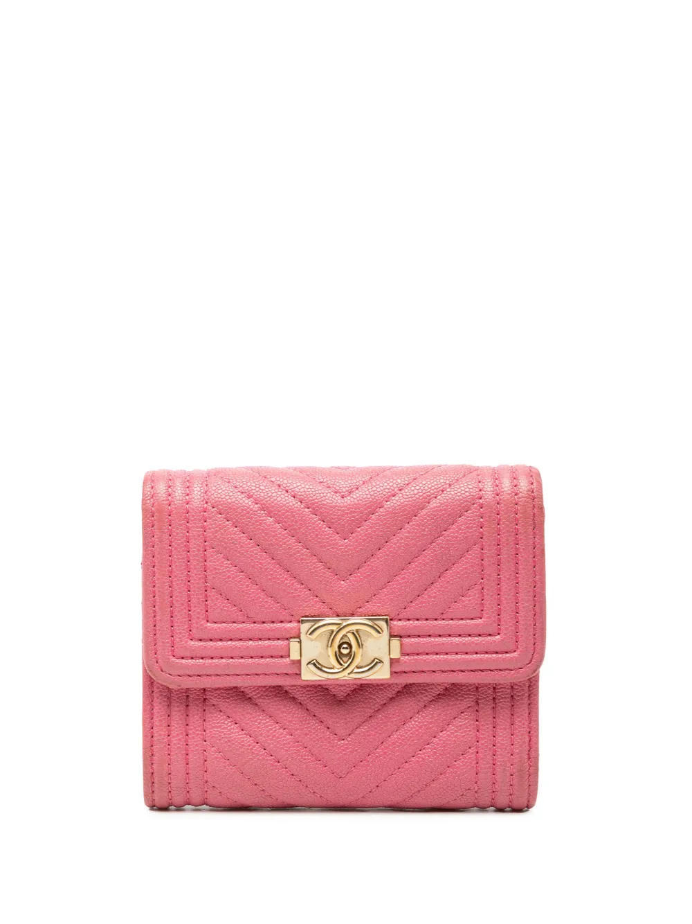 CHANEL Pre-Owned 2019 Chevron Caviar Boy Trifold Wallet small wallets - Rosa