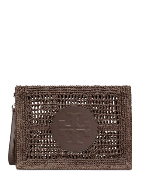 Tory Burch logo-patch woven clutch bag
