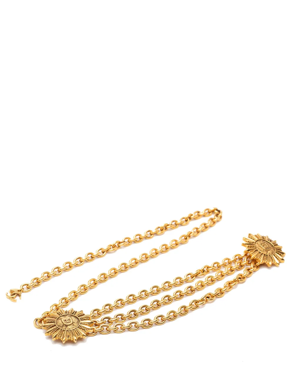 CHANEL Pre-Owned 1970-1980 CC Gold Plated Sun Medallion Triple Chain belt