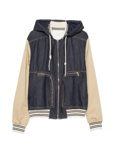 YES LONDON hooded panelled denim bomber jacket