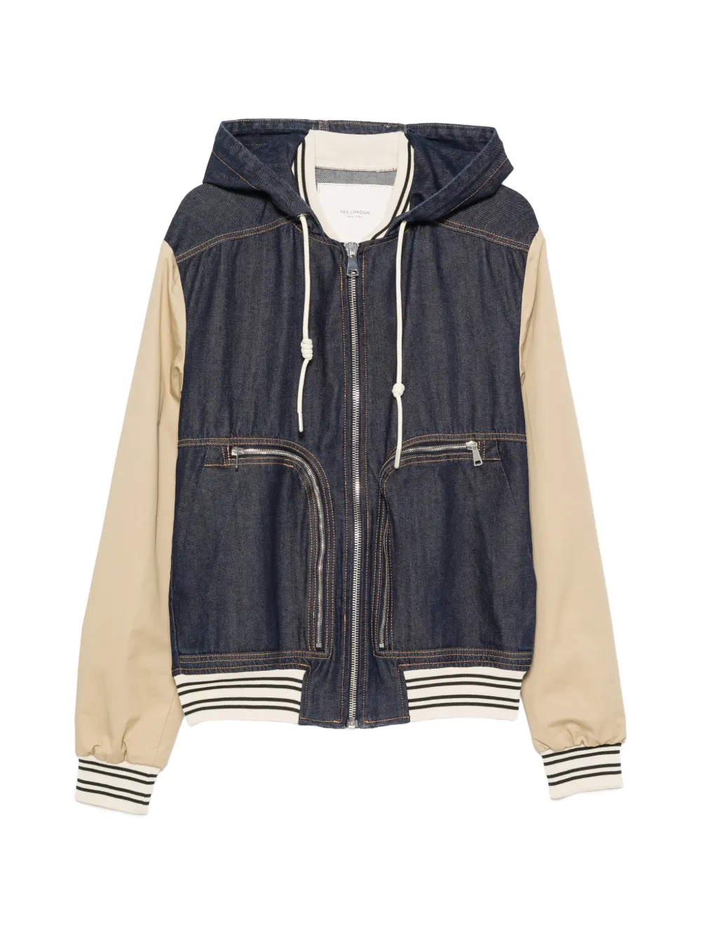 YES LONDON hooded panelled denim bomber jacket - Nude
