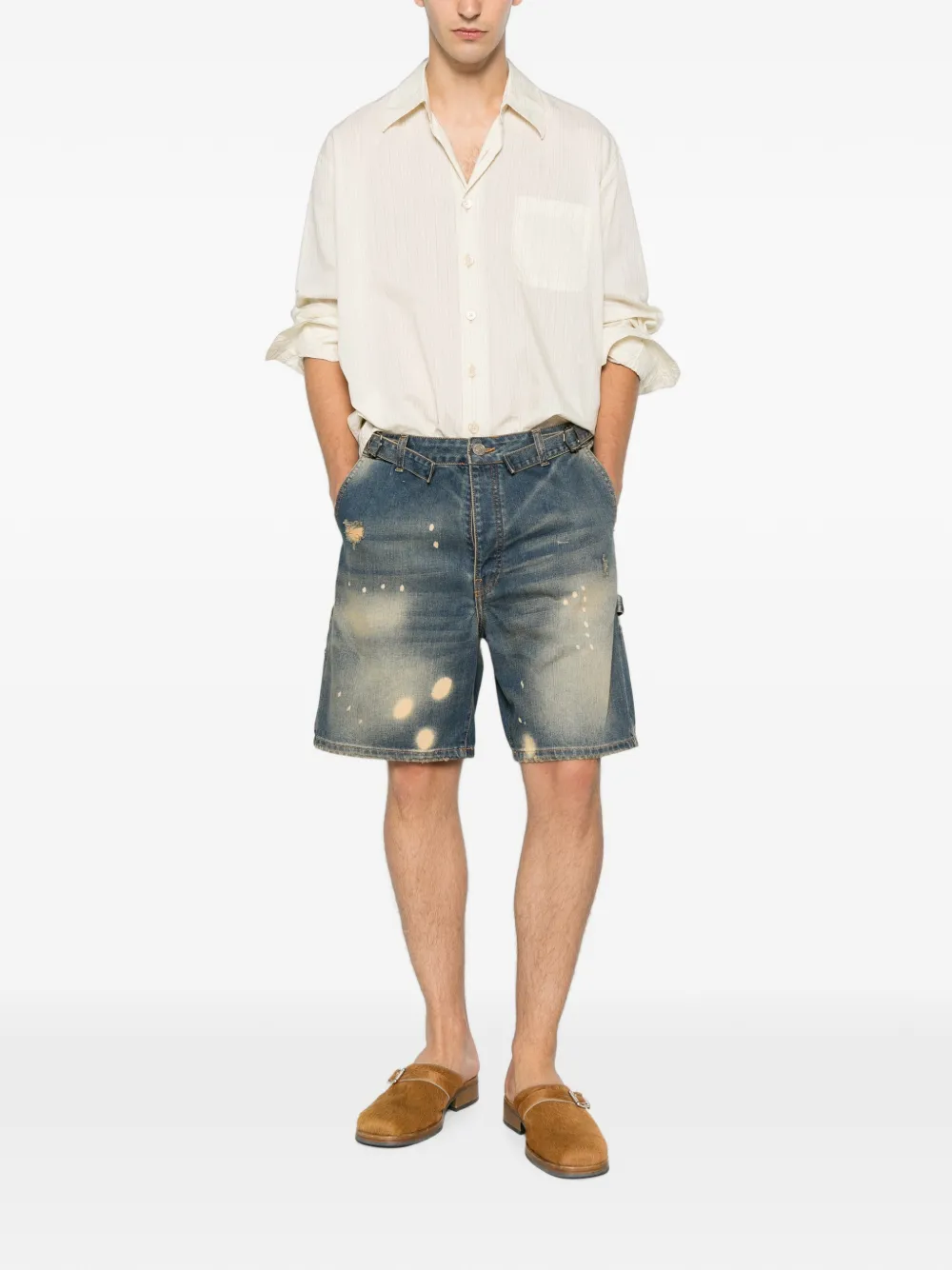  Yes London Distressed Bleached Shorts - Azul 