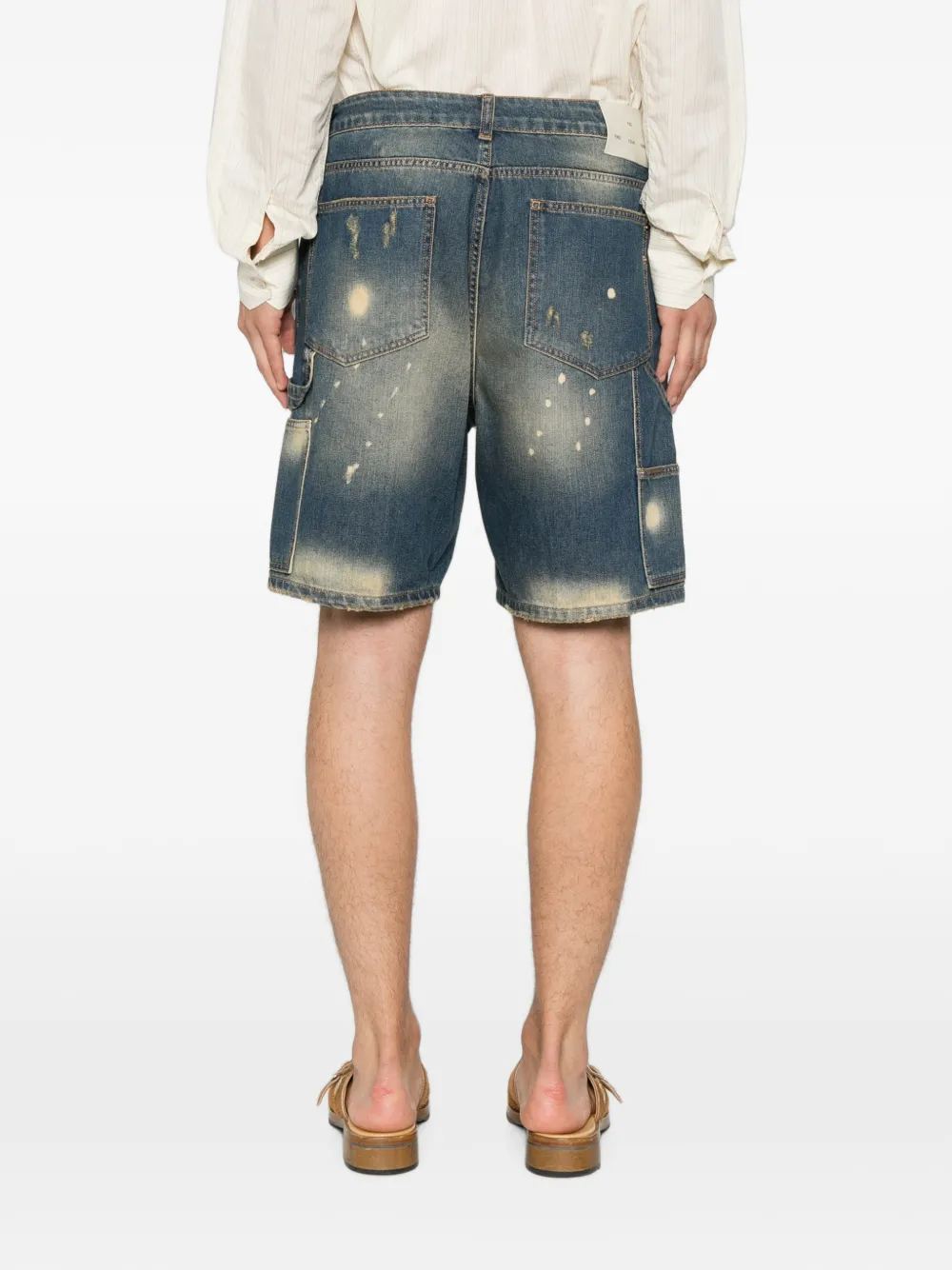 YES LONDON Gerafelde shorts met gebleekt effect Blauw