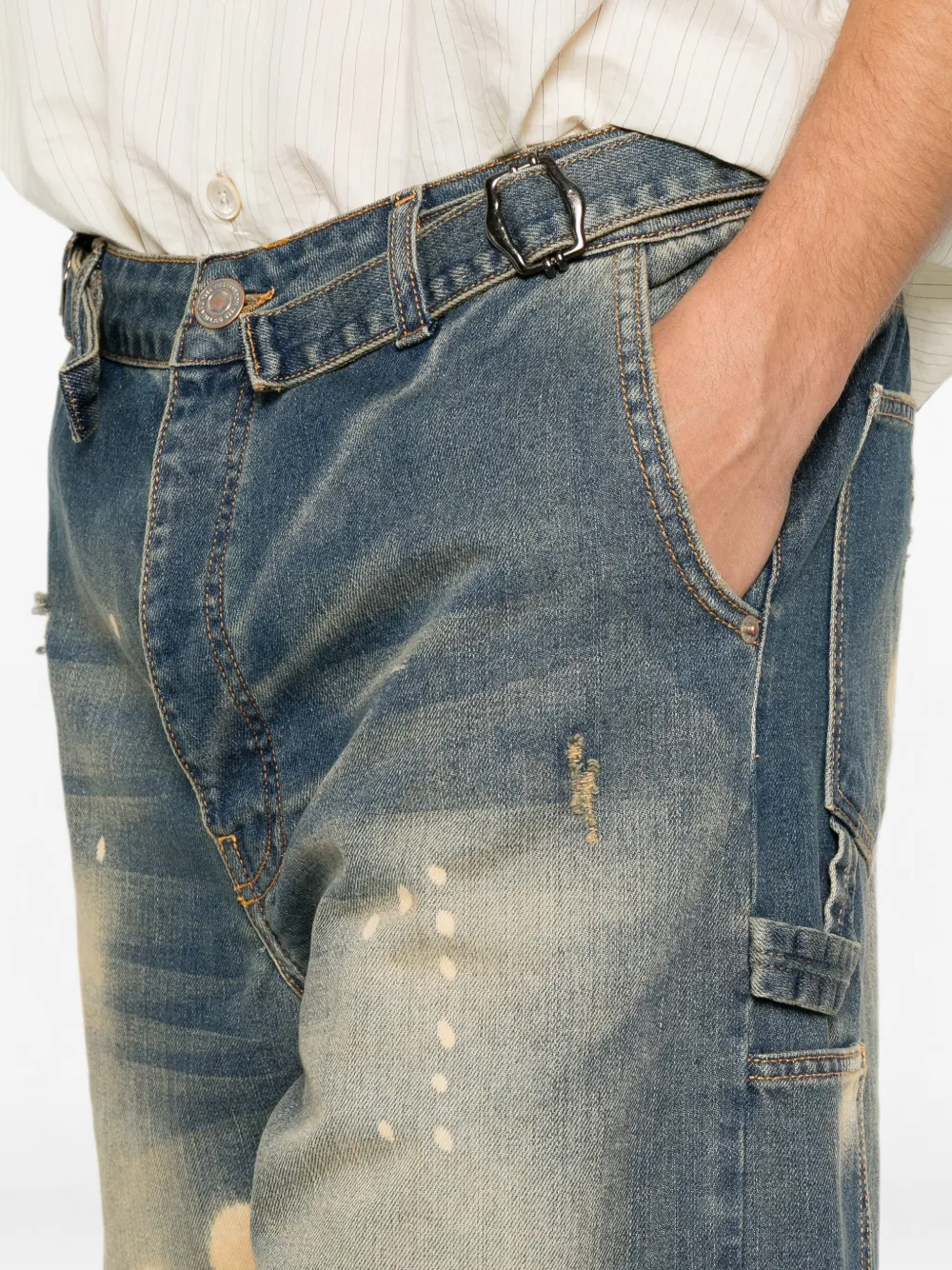 YES LONDON Gerafelde shorts met gebleekt effect Blauw
