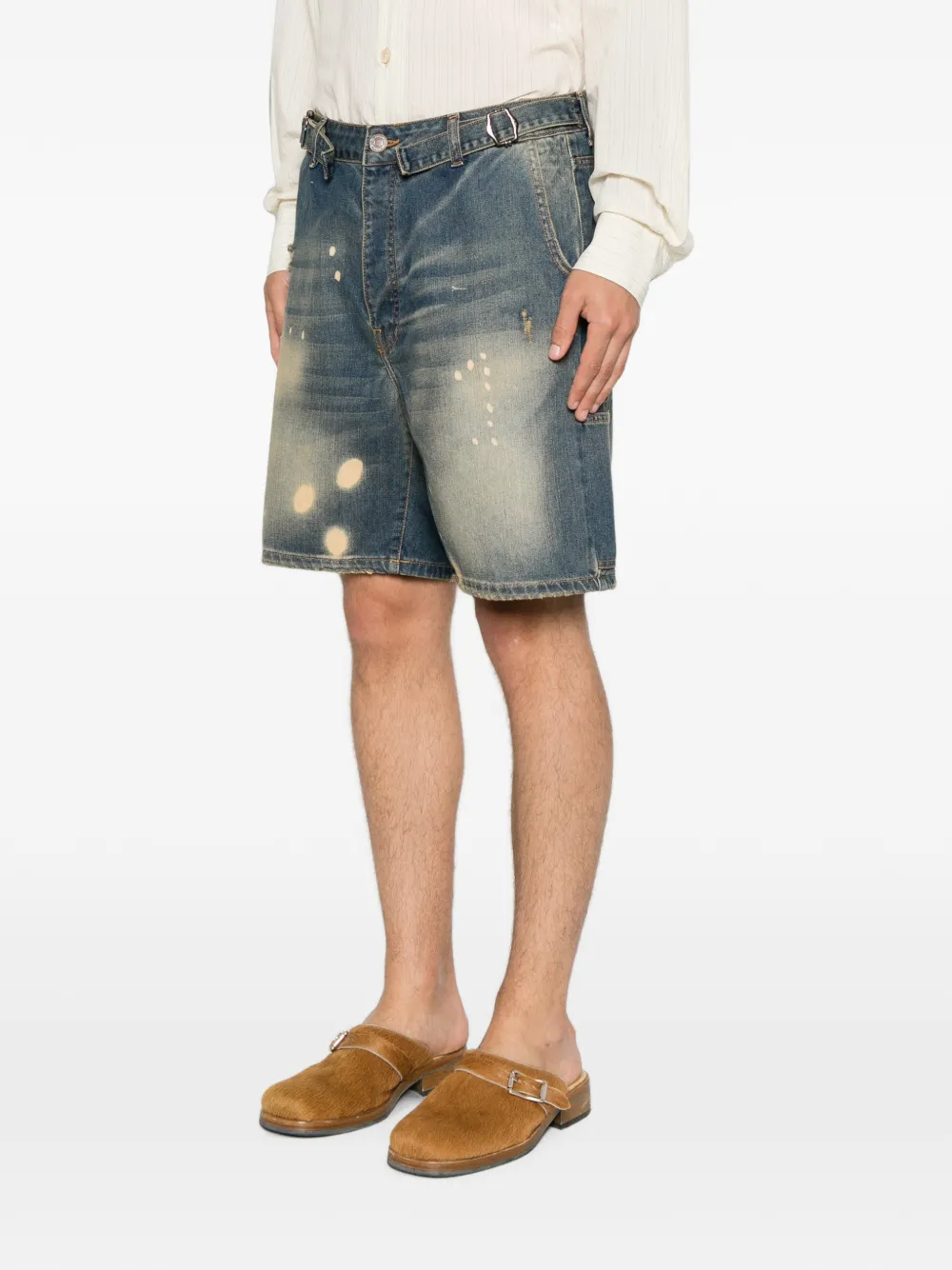  Yes London Distressed Bleached Shorts - Azul 
