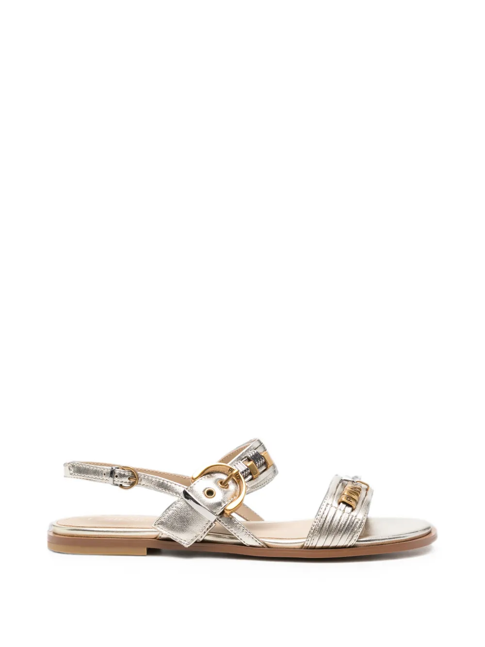 Pinko Buckle-fastening Metallic Sandals In Brown