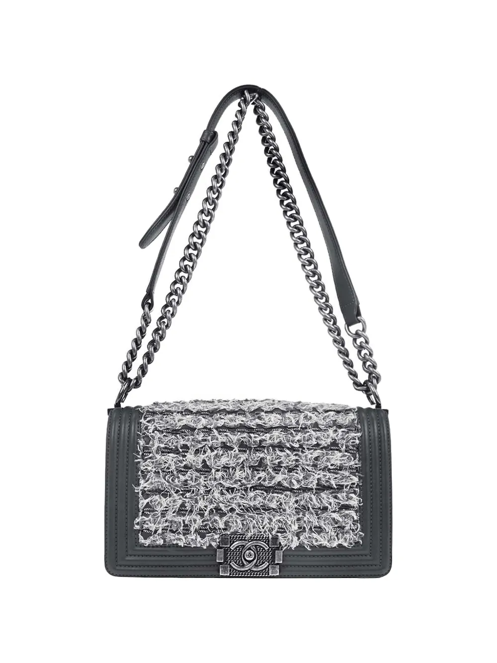 CHANEL Pre-Owned 2017 Medium Boy tweed shoulder bag - Grey