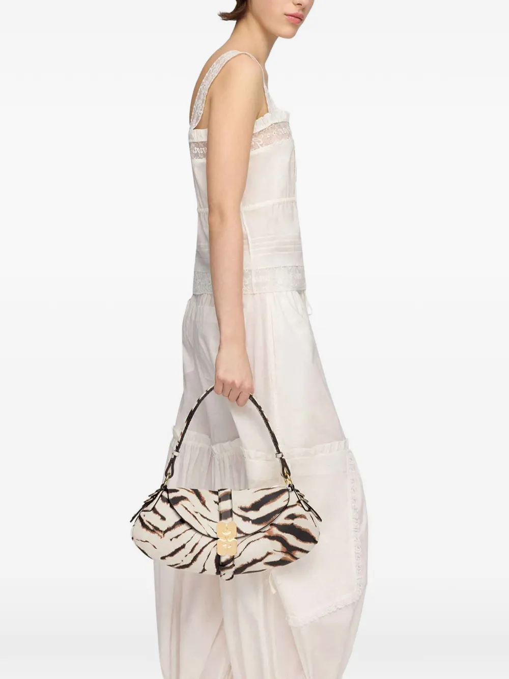 GANNI B-Kat schoudertas met zebraprint Beige