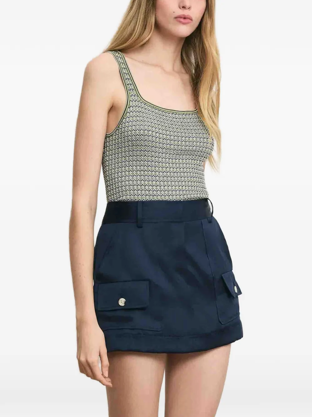 Veronica Beard Felina skort met klepzak en knopen Blauw