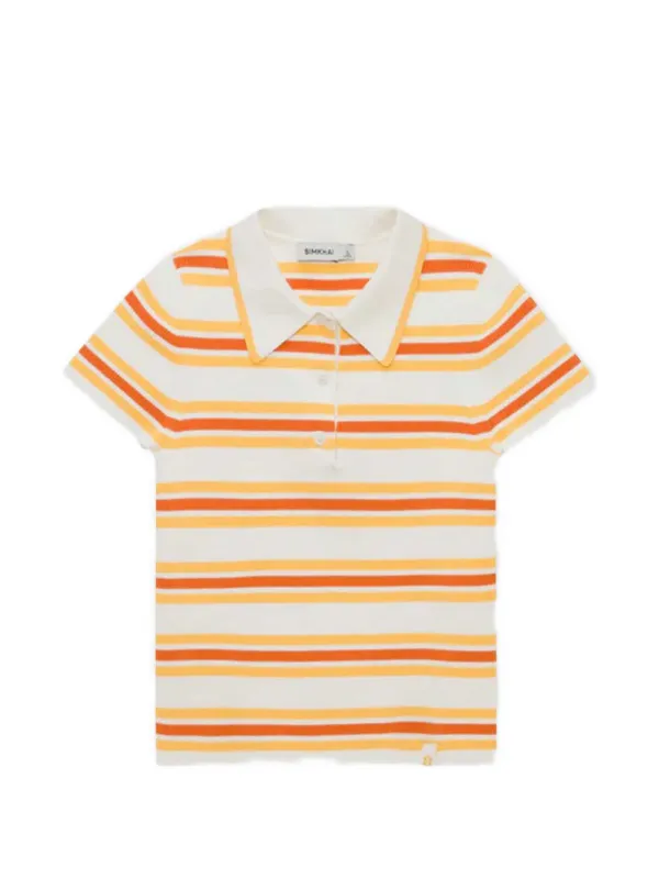 Simkhai Luka Striped Ribbed-knit Polo Top in Neutrals