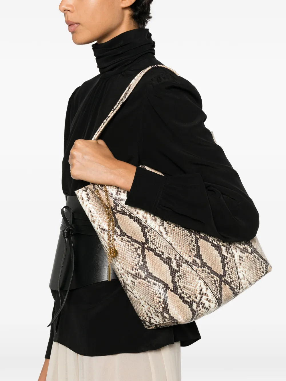 Chloé Bucket-tas met slangenleer-effect Beige
